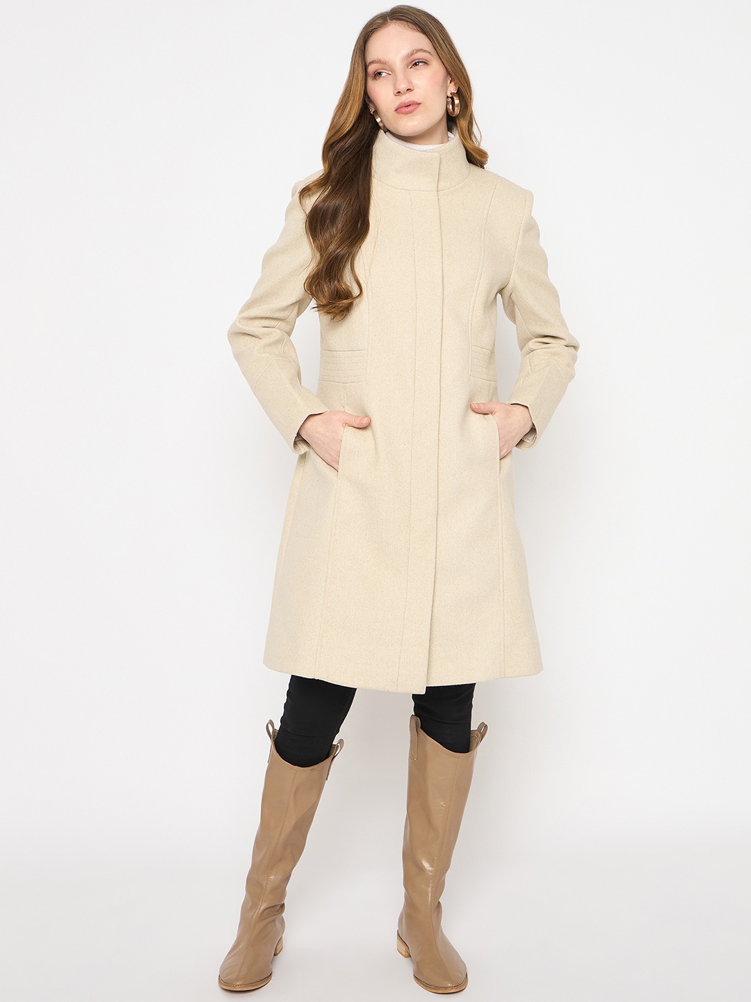 

Madame Woman Solid Long Coat, Off white