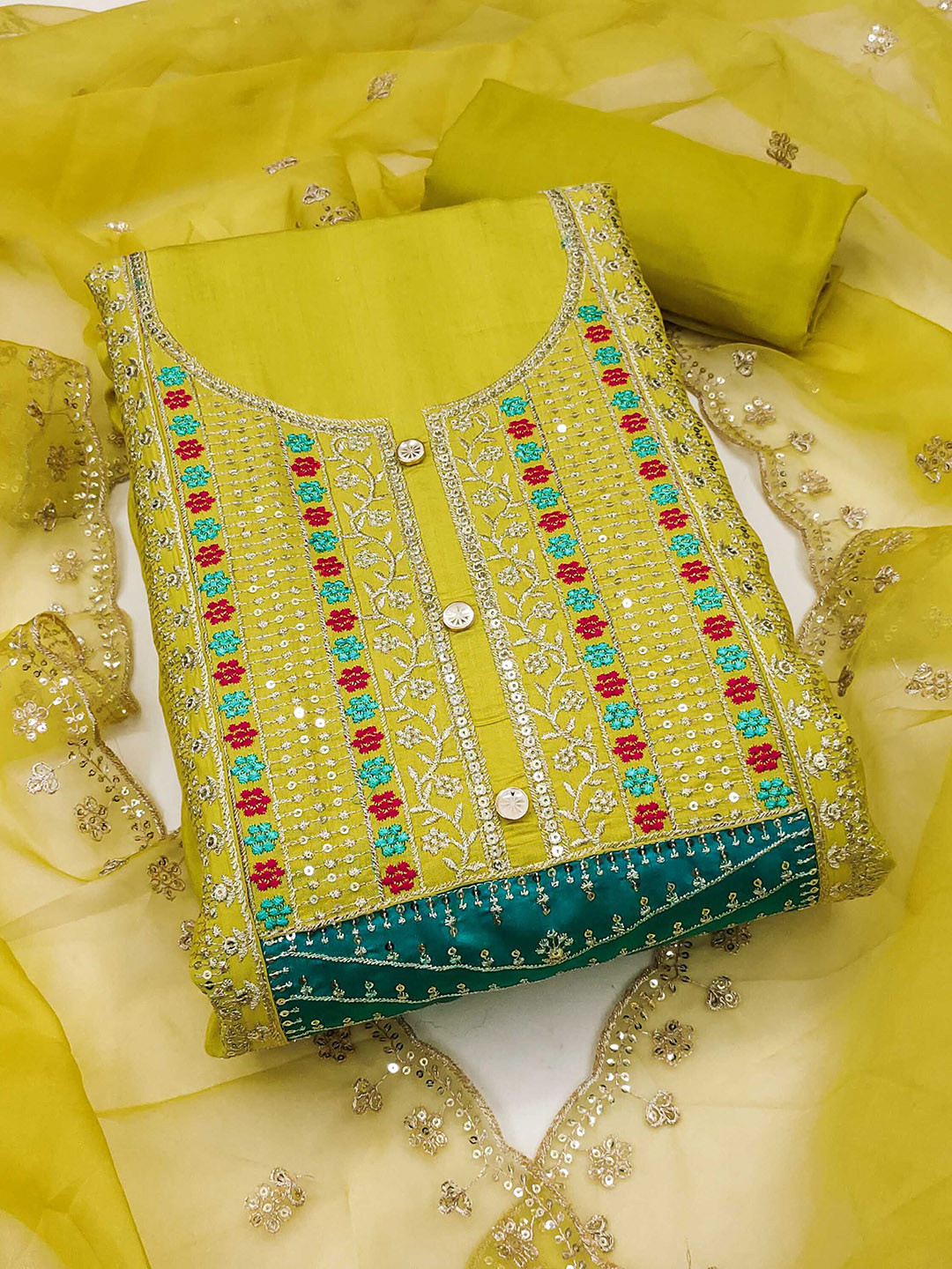 

KALINI Embroidered Pure Cotton Unstitched Dress Material, Mustard