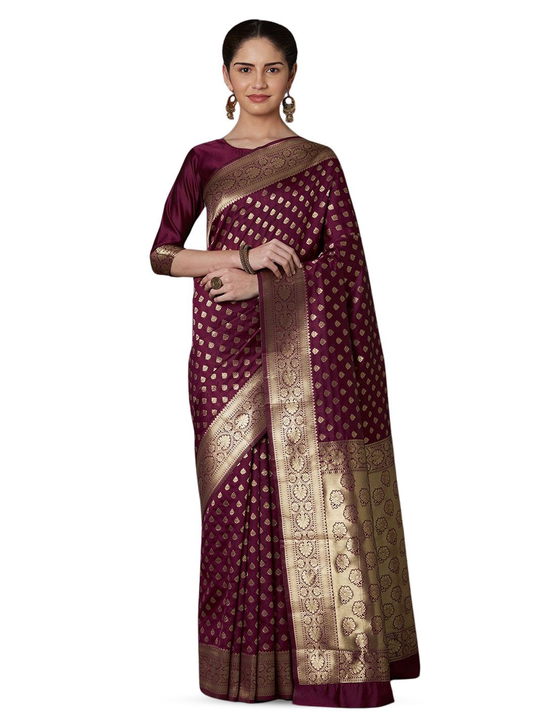 

shree enterprises Woven Design Zari Banarasi Saree, Magenta