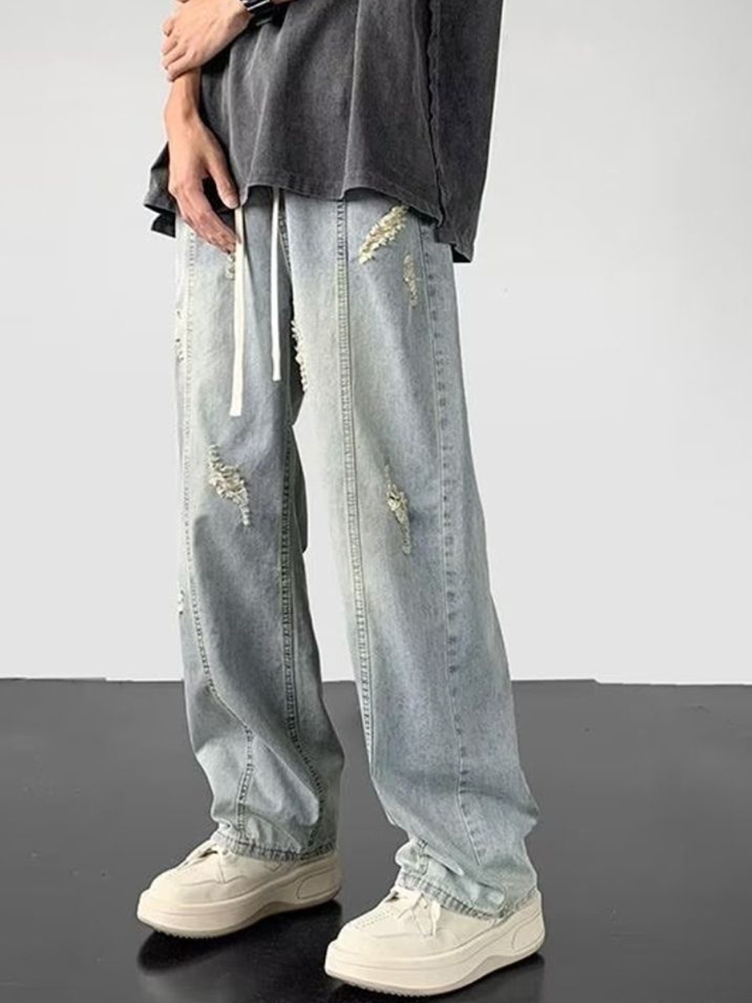 

HERE&NOW Men Low Distress Jeans, Blue