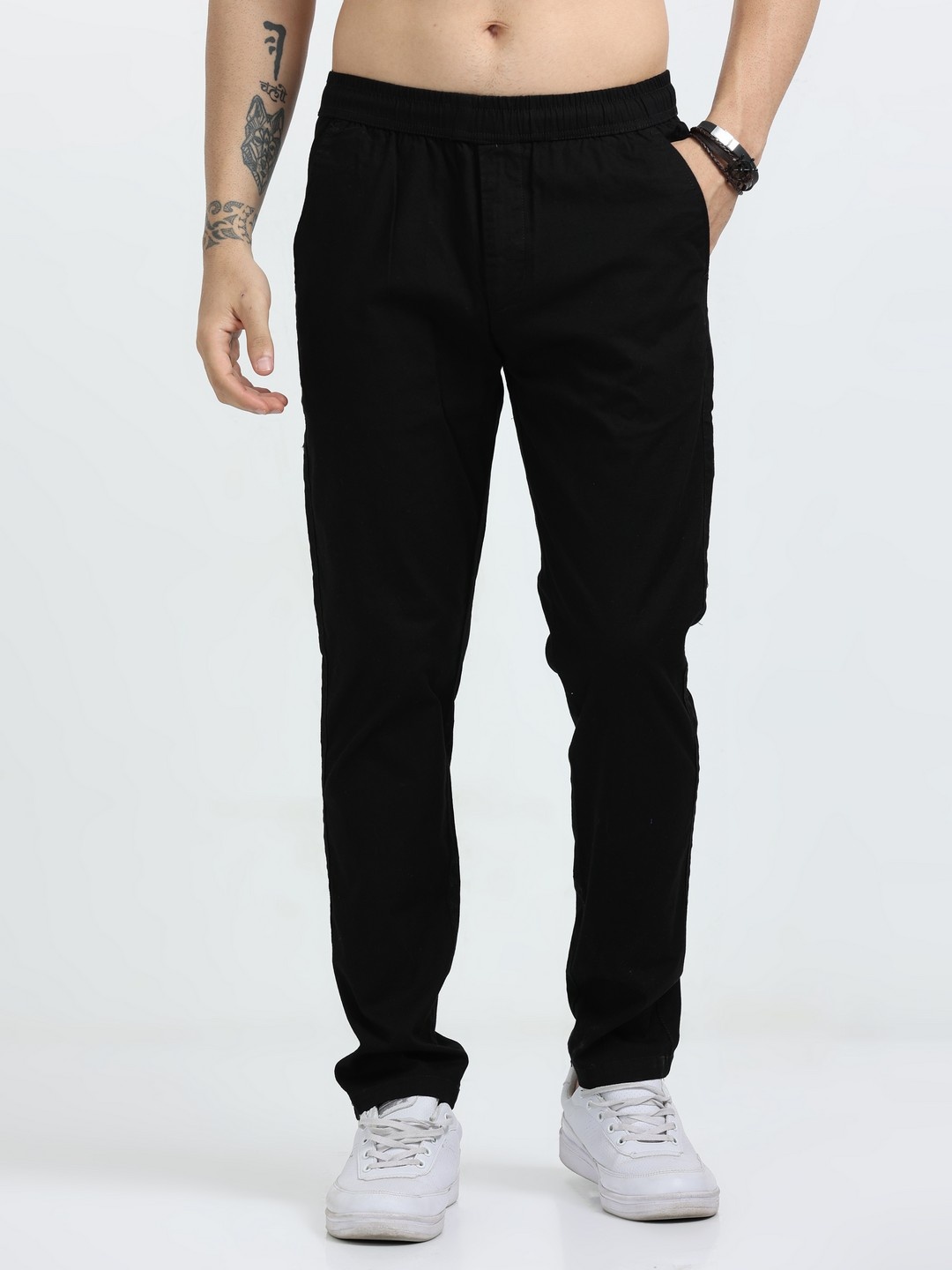 

NEVER NEUD Men Relaxed Comfy Lazy Linen Trousers, Black