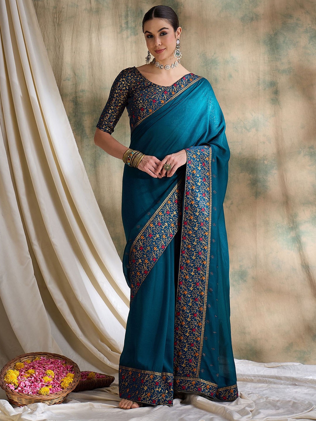 

DEVATITHI Teal Vichitra Saree