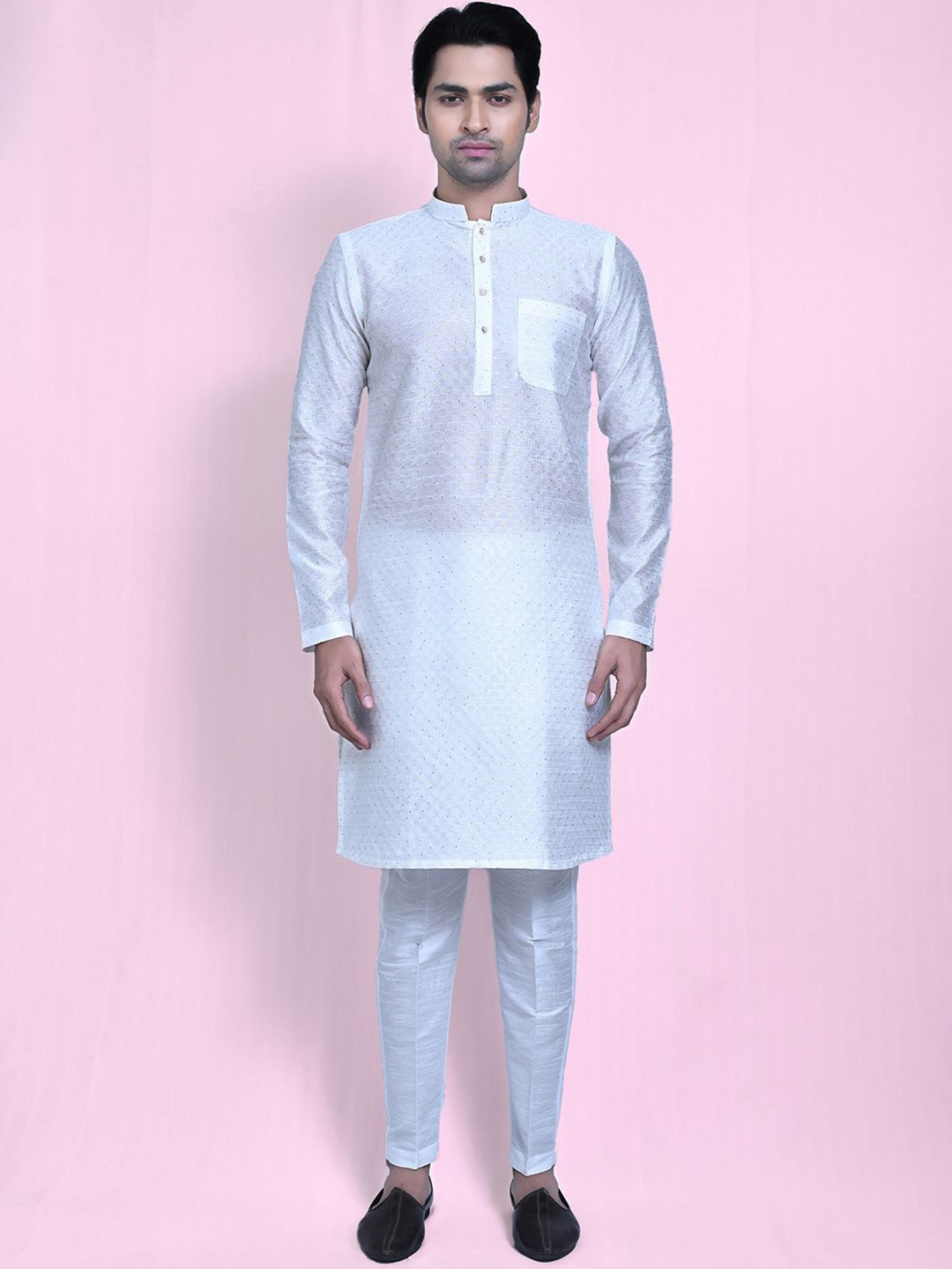 

Aryavir Malhotra Men Regular Pure Cotton Kurta with Churidar, White