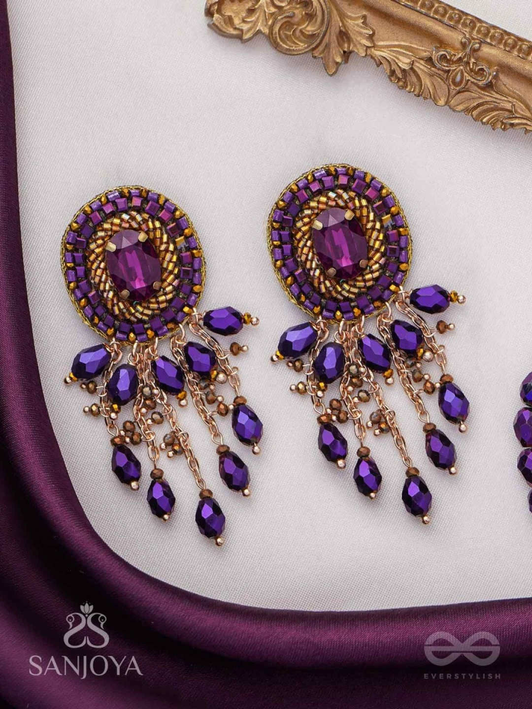 

EVERSTYLISH Sanjoya Stone, Beads & Glass Drops Embroidered Earrings, Multi