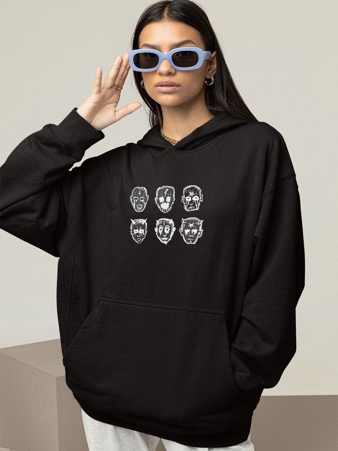 

TheBTclub Men Printed Hooded Sweatshirt CREATURE_HOODED_SWEATSHIRT_XXS, Black