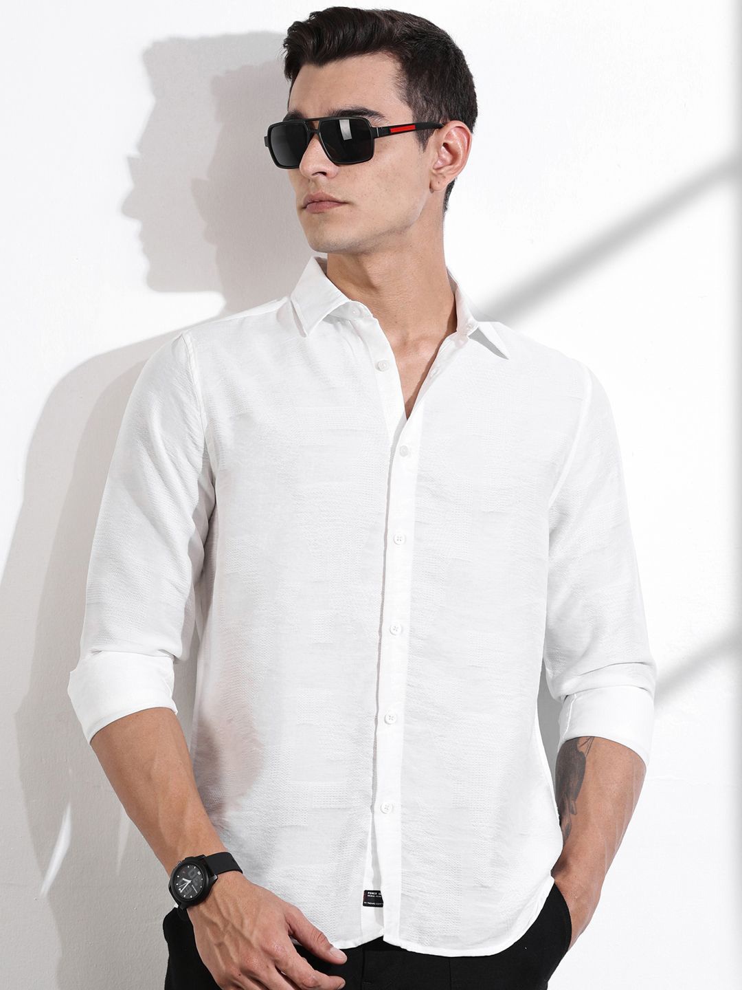 

Thomas Scott Men Classic Slim Fit Opaque Casual Shirt, White