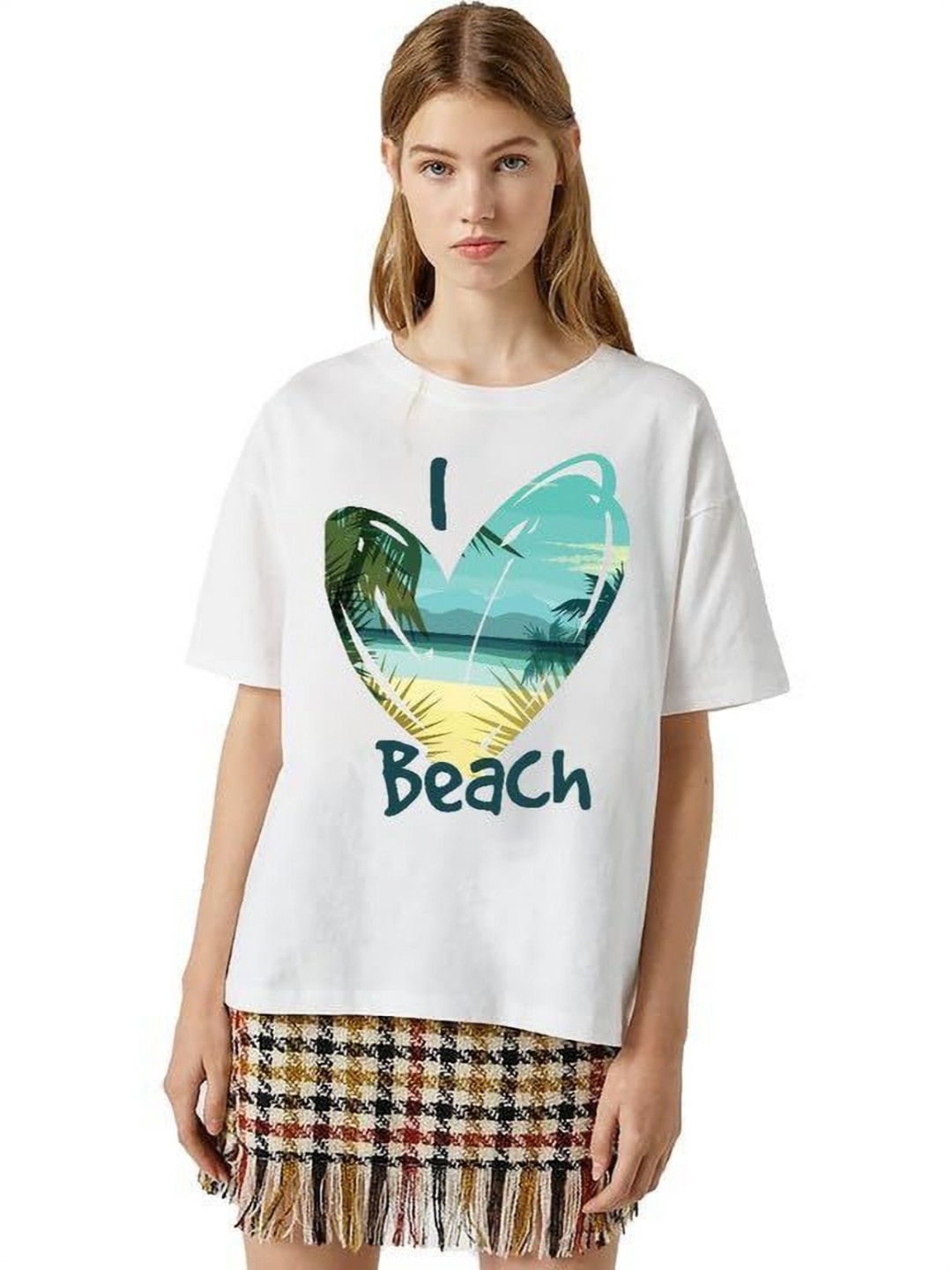 

VLAM Women Graphic Printed Drop-Shoulder Sleeves Relaxed Fit Casual T-shirt, White