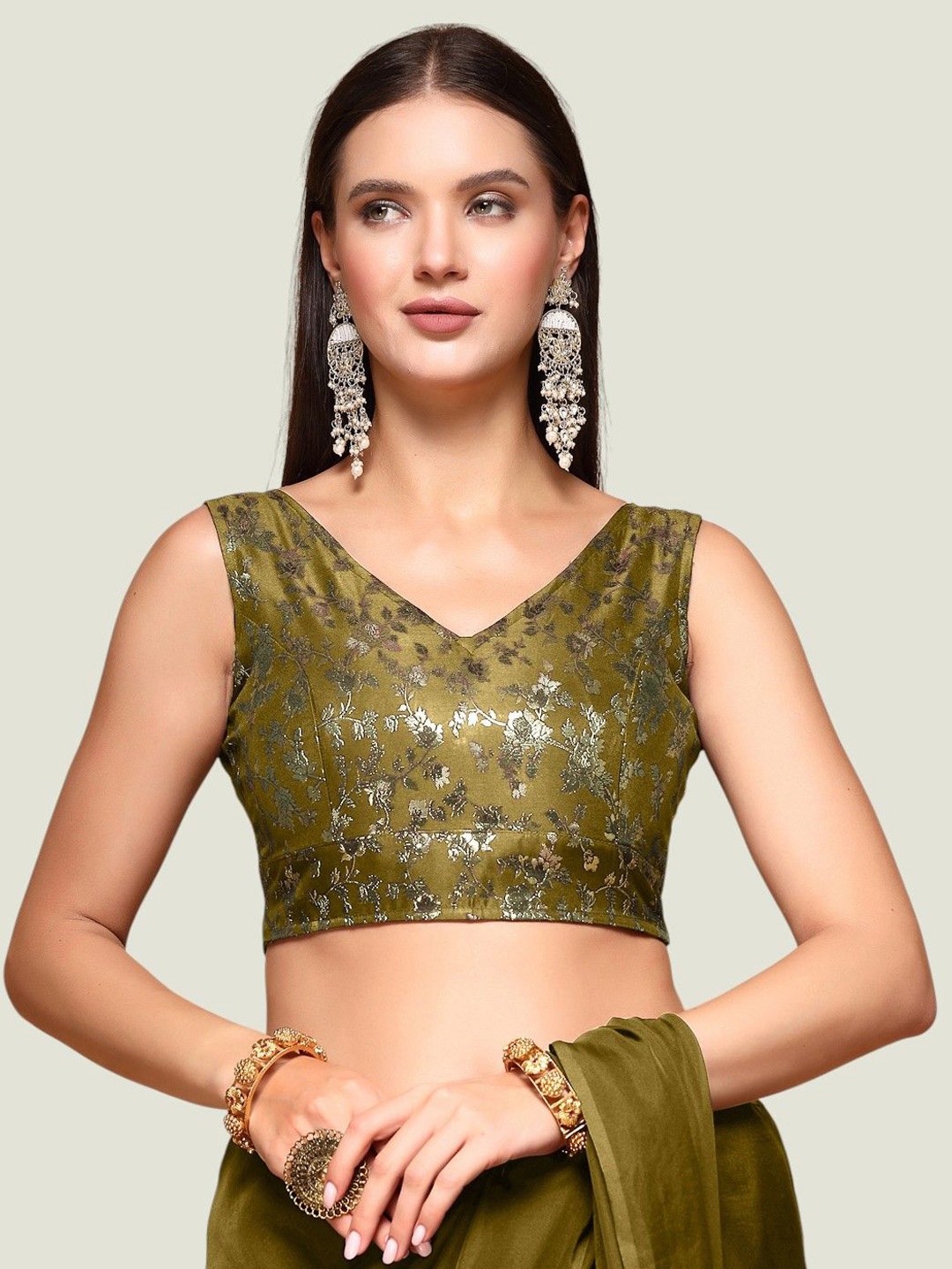 

Oomph! Women Woven Design Sleeveless Saree Blouse, Green