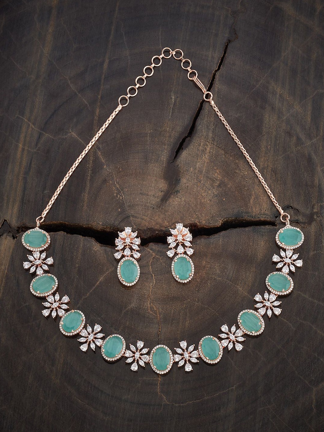 

Kushal's Fashion Jewellery Mint Rose Gold-Plated Cubic Zirconia-Studded Jewellery Set