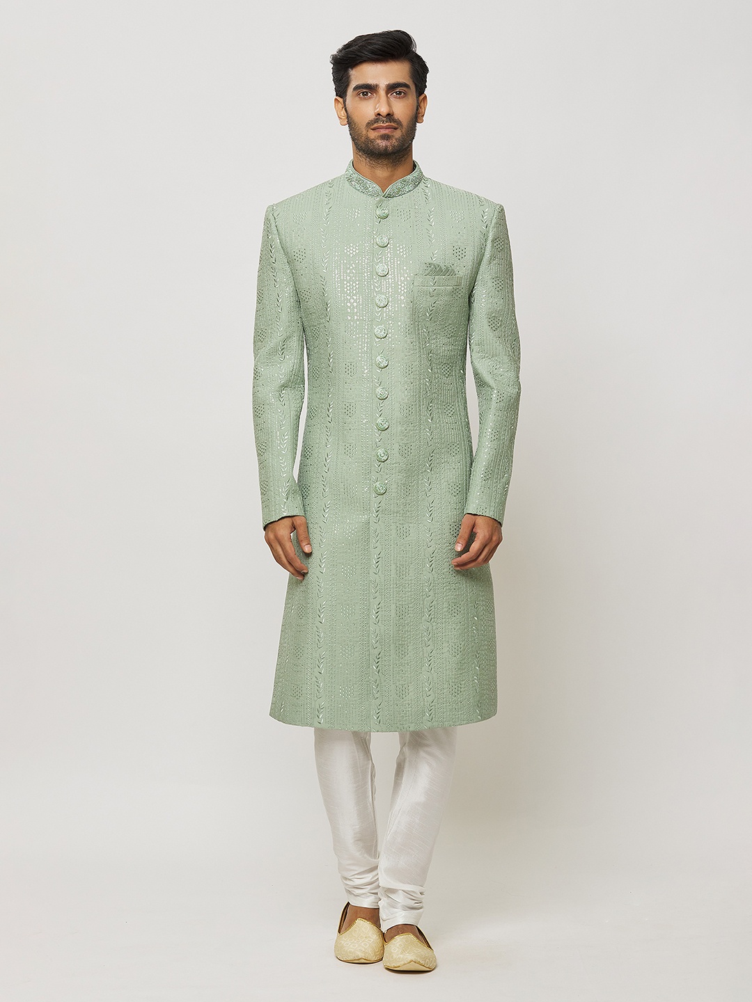 

Aryavir Malhotra Embroidered Sherwani Set, Green