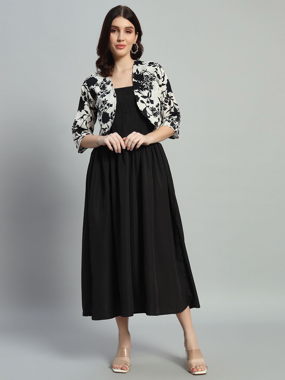 

ROSEMELON Floral Print Crepe Fit & Flare Midi Dress, Black