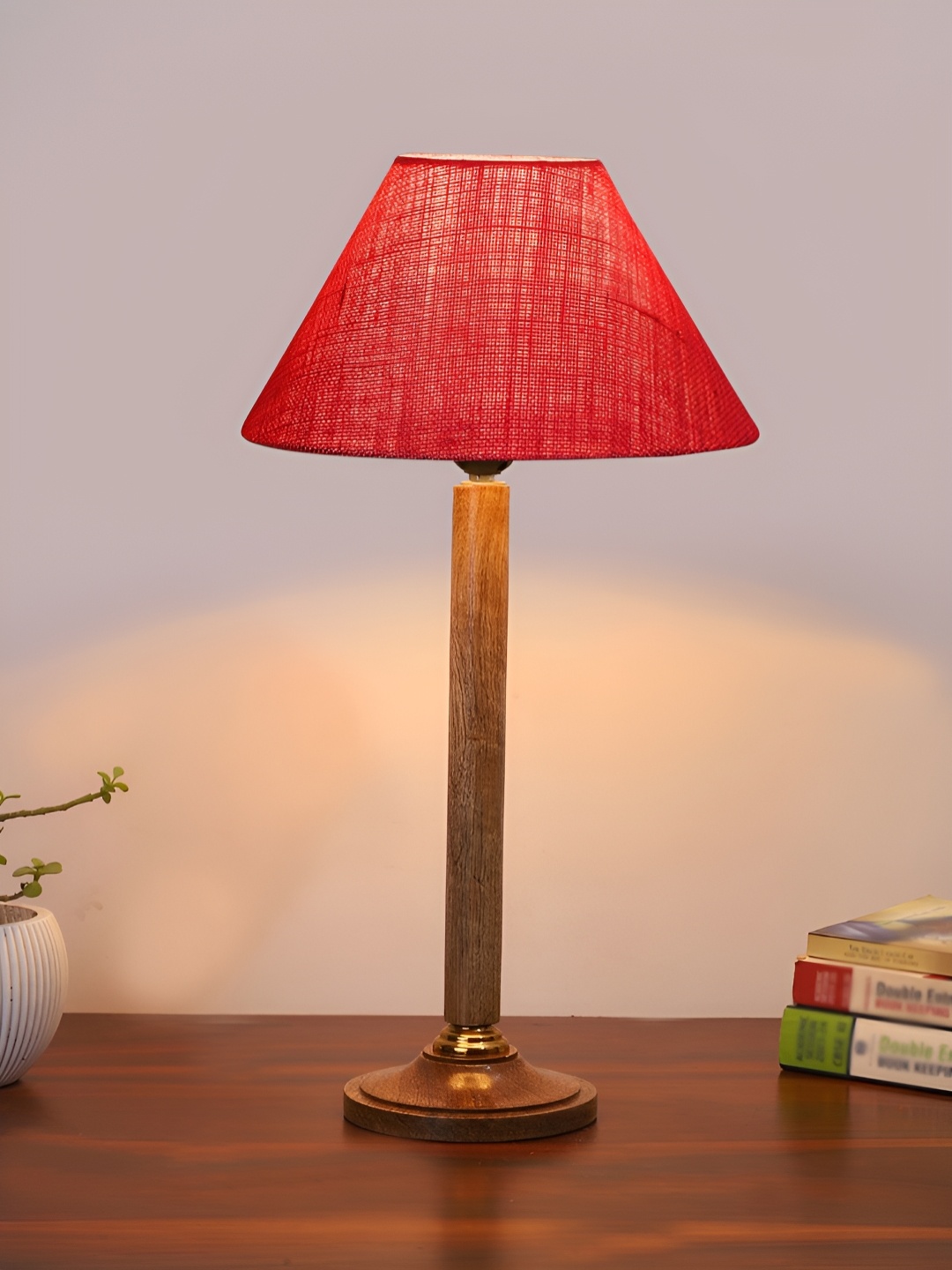 

Devansh Pink & Brown Wooden Contemporary Frustum Shaped Table Lamp