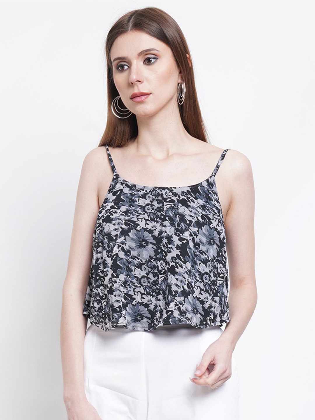 

Moda Rapido Floral Print Crop Top, Black