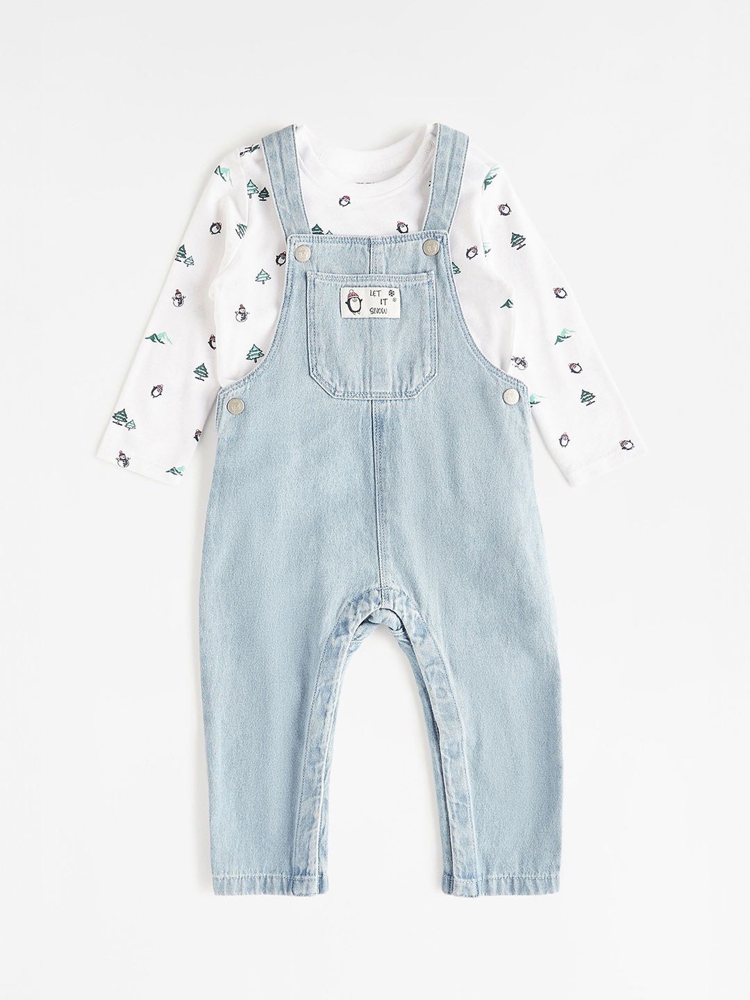 

max Boys Shoulder Straps Denim Dungaree With T-Shirt, Blue