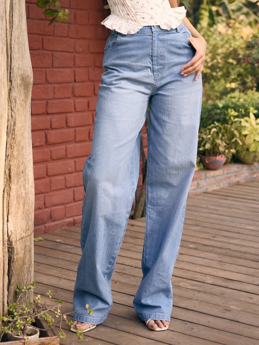 

Lea Clothing Co. Women Hand Embroidered Mid-Waist Jeans, Blue