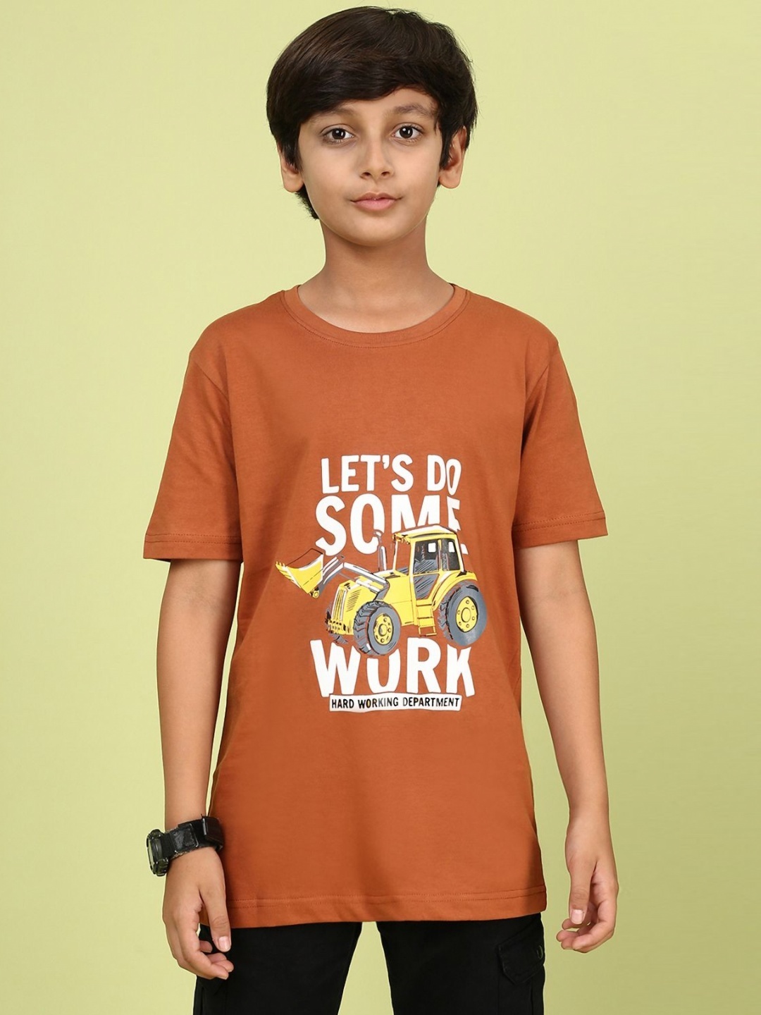 

YK Boys Typography Printed Round Neck Cotton Relaxed Fit T-shirt, Rust