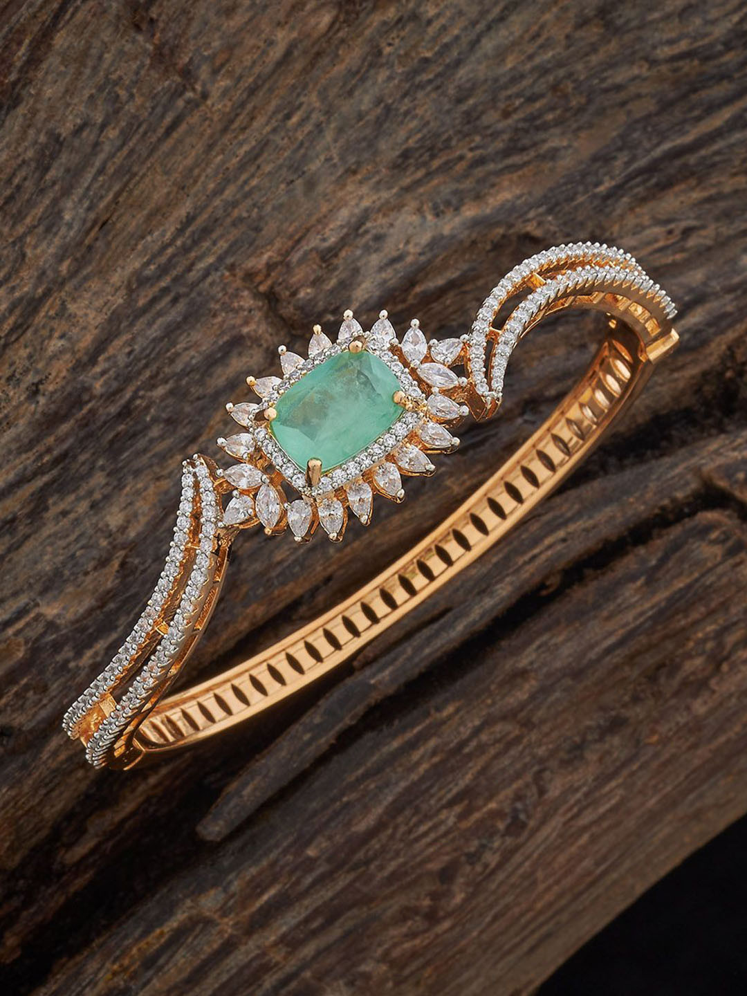 

Kushal's Fashion Jewellery Gold-Plated Zircon-Studded Kada Style Bracelet