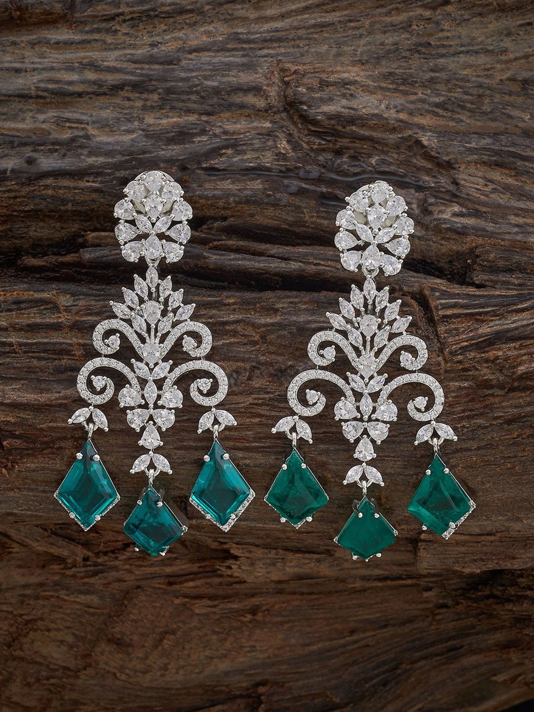 

Kushal's Fashion Jewellery Green Classic Cubic Zircon Drop Earrings