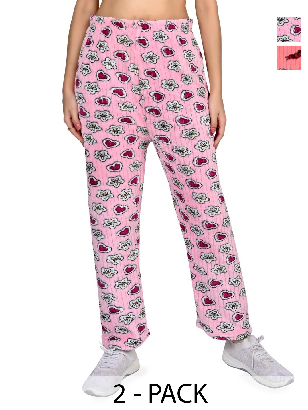 

NarNari Pack Of 2 Printed Regular Trousers, Pink
