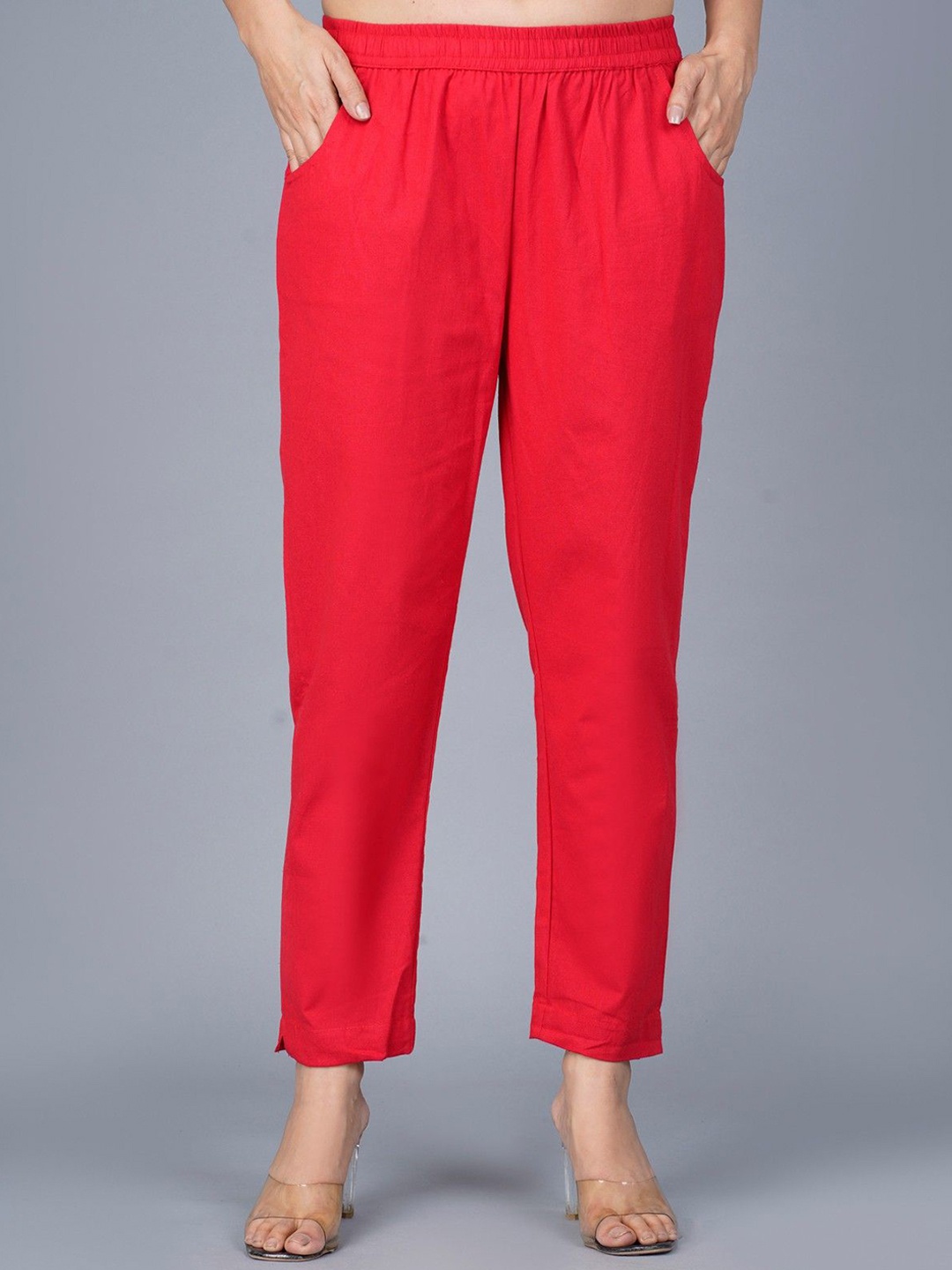 

GiftyBasket Women Regular Fit Cotton Trousers, Red