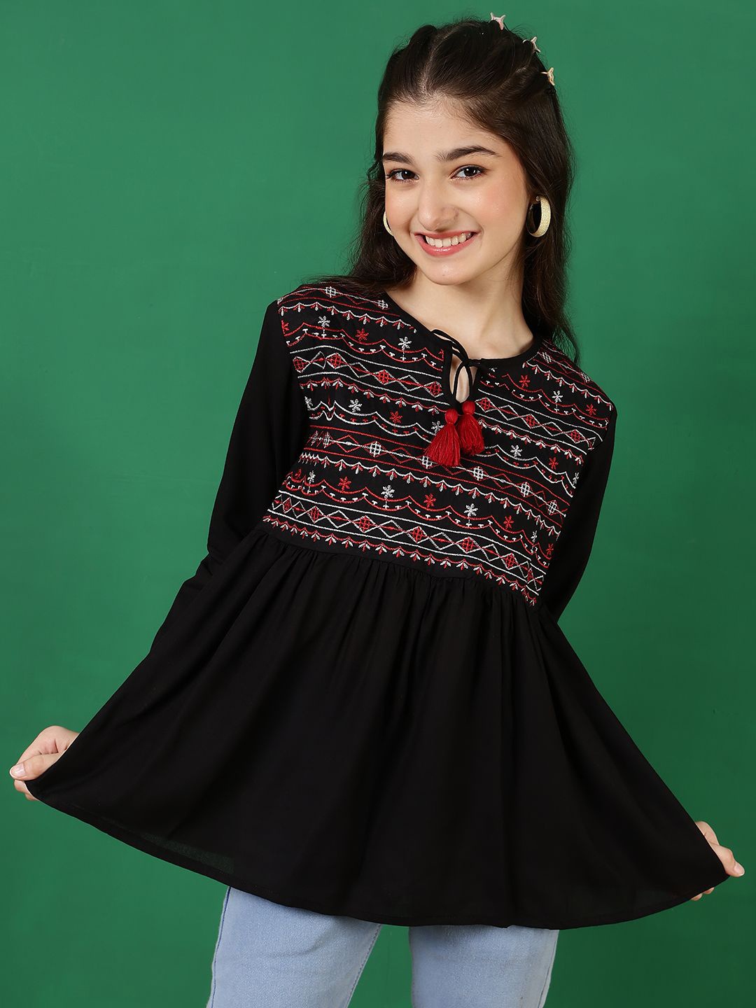 

Ishti Embellished Embroidered Top, Black