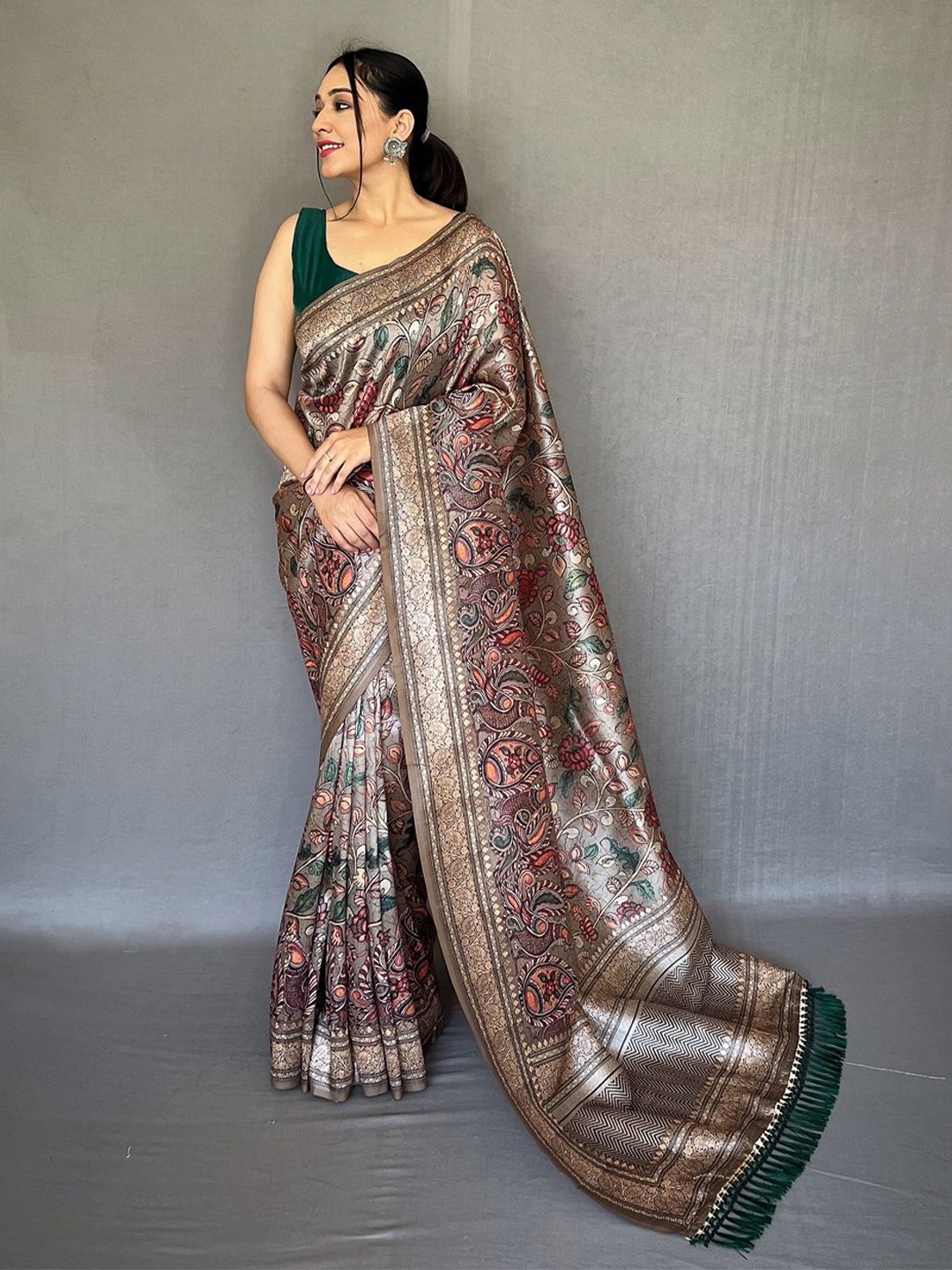 

TORONFRAS Ethnic Motifs Zari Art Silk Kanjeevaram Saree, Grey