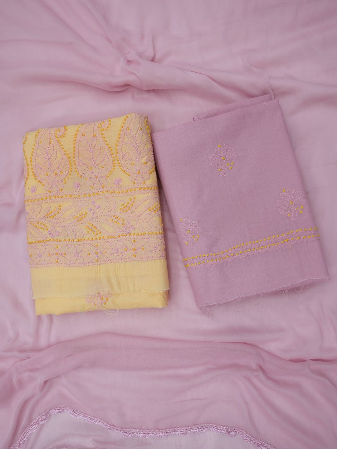

PARAMOUNT CHIKAN Floral Embroidered Chikankari Unstitched Dress Material, Yellow