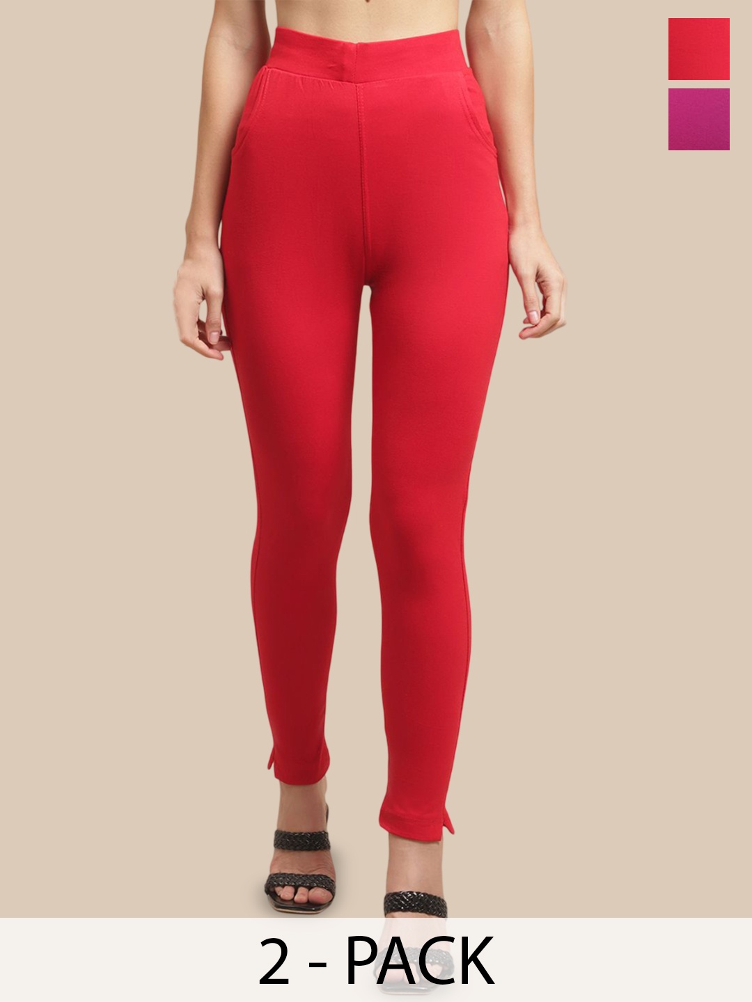 

Valles365 by S.C. Women Pack Of 2 Cotton Ankle Length Leggings, Red