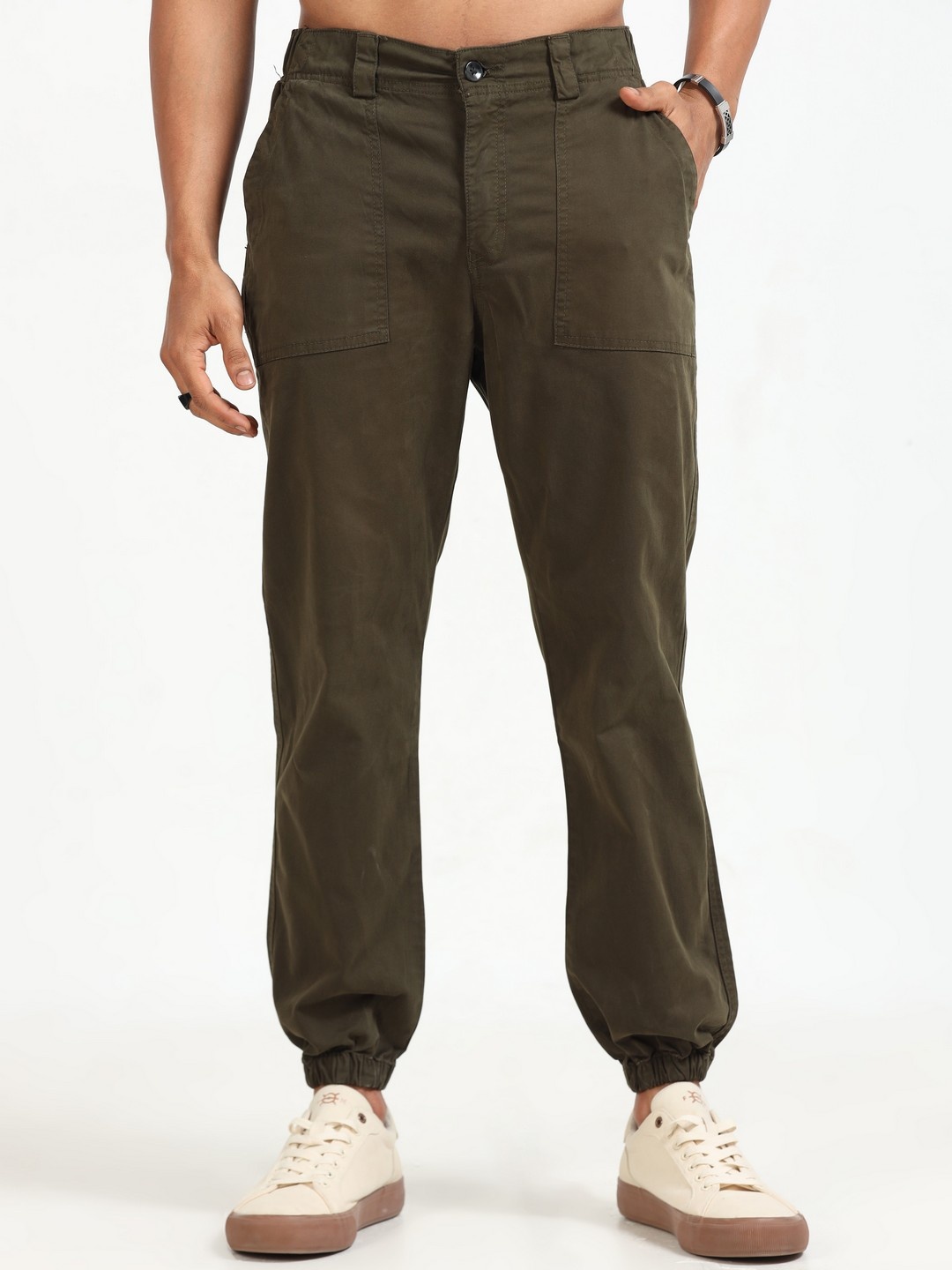 

NEVER NEUD Men Relaxed Vintage Joggers Trousers, Olive