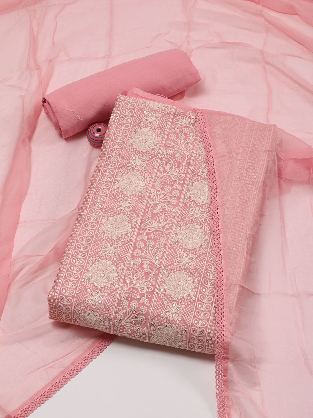 

Meena Bazaar Embroidered Art Silk Unstitched Dress Material, Pink