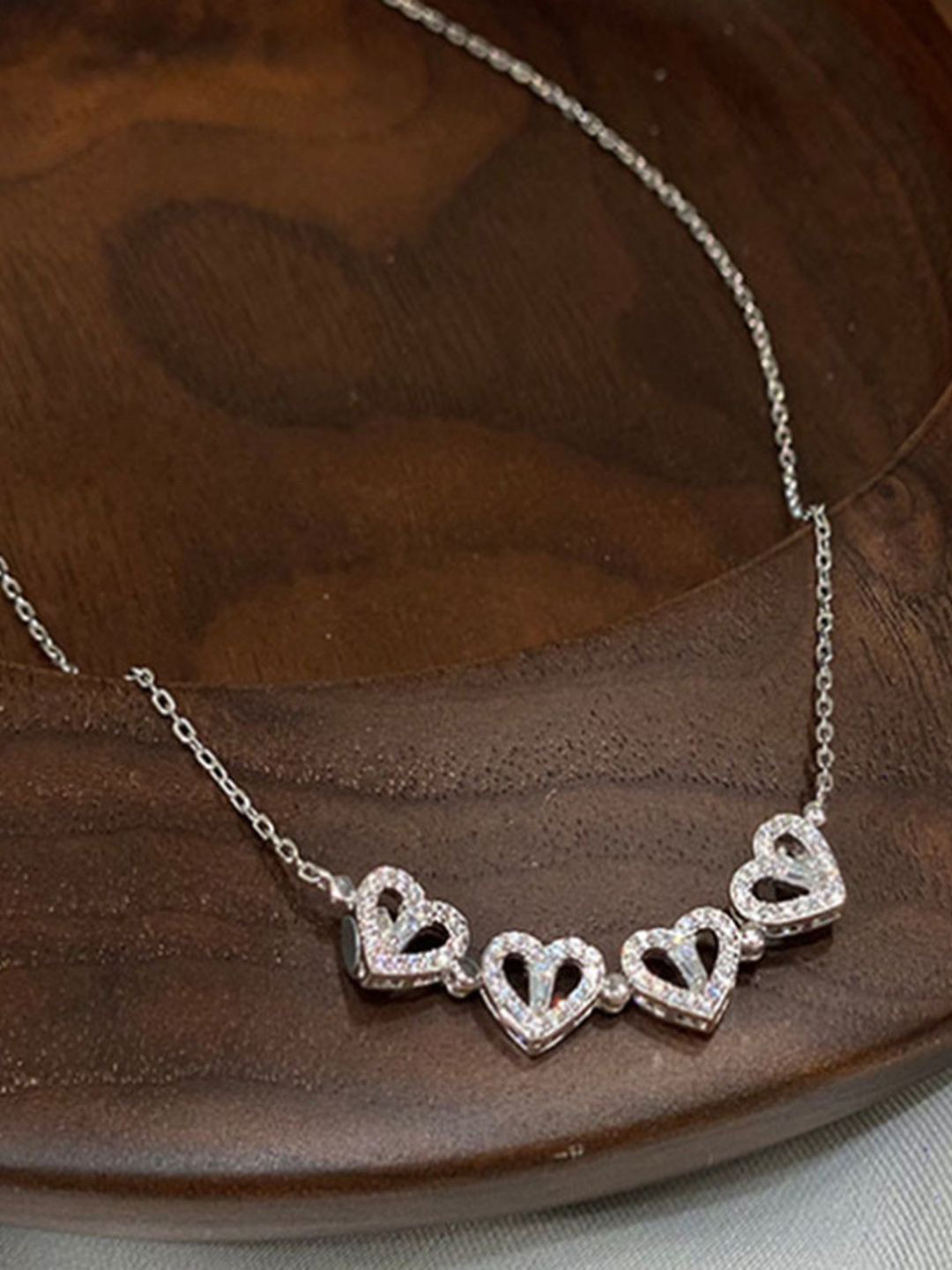 

BEYTER Stainless Steel AD Stones Studded Heart Shaped Minimal Necklace, Silver