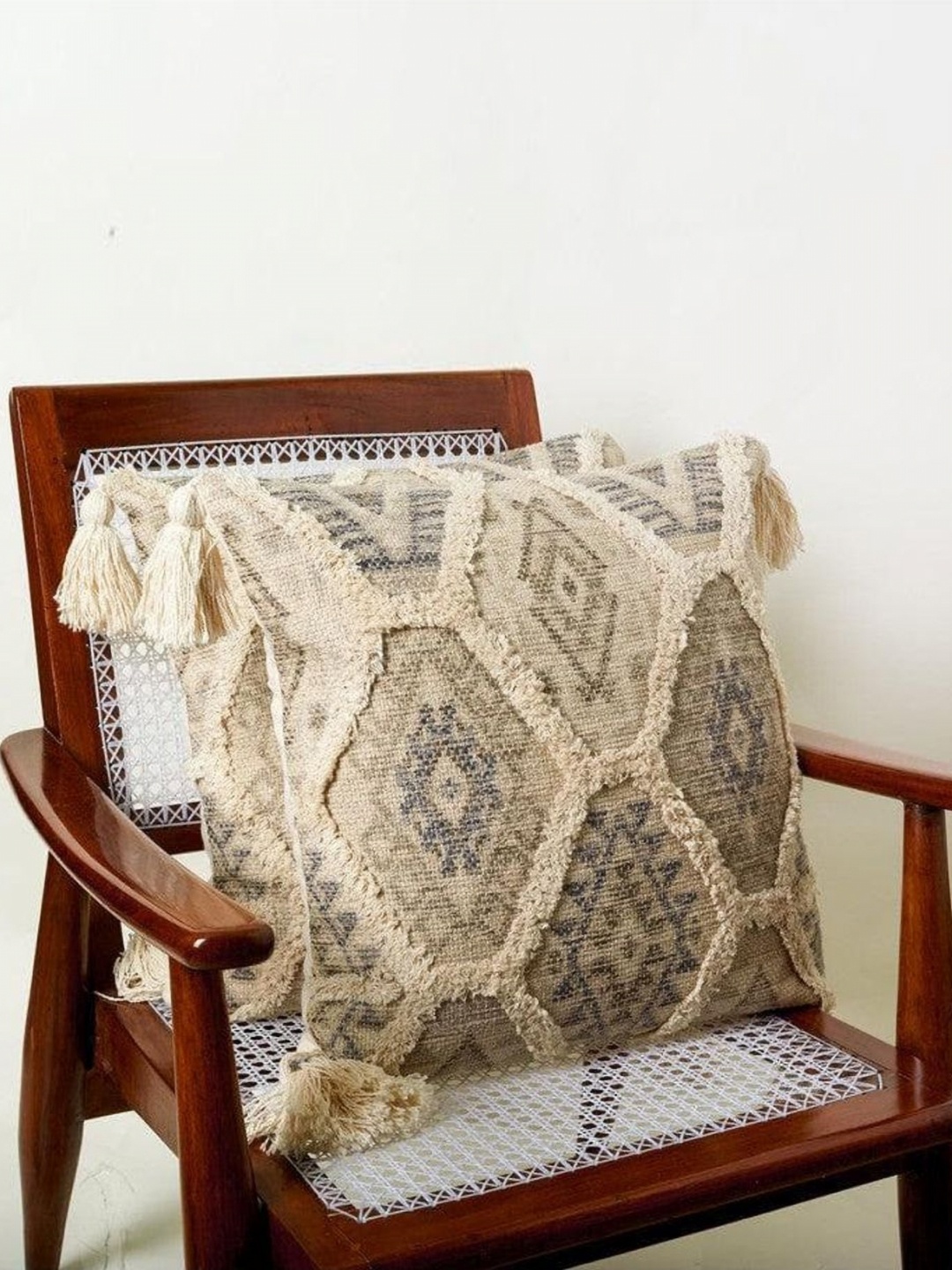 

Aura Beige & Grey 2 Pieces Geometric Embroidered Square Cushion Cover