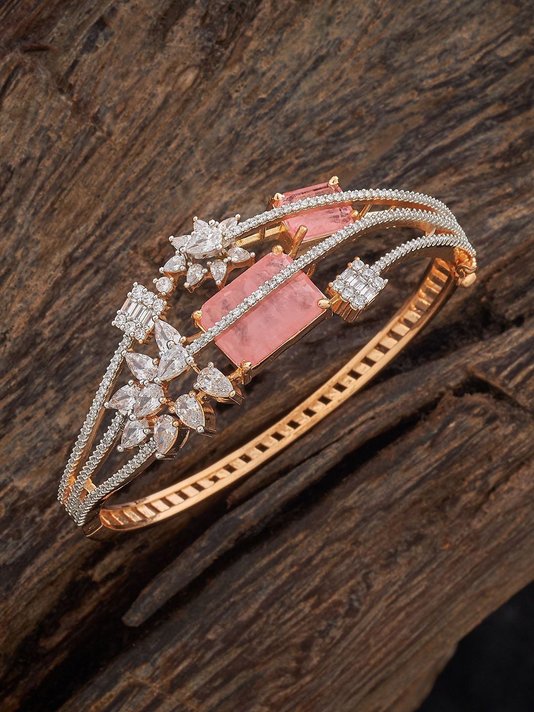 

Kushal's Fashion Jewellery Pink Gold-Plated Cubic Zircon -Studded Bangle