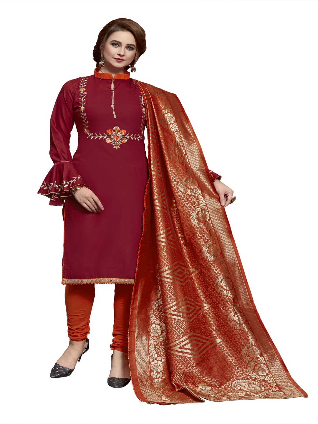 

HERE&NOW Embroidered Unstitched Dress Material, Maroon