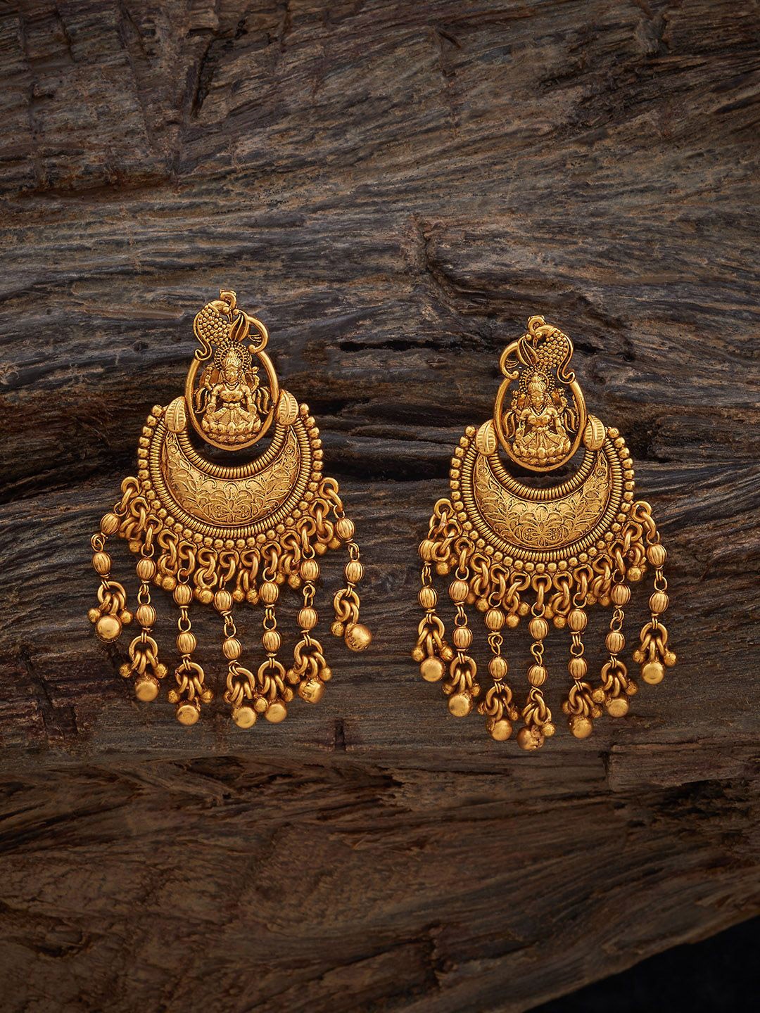 

Kushal's Fashion Jewellery Gold-Plated Crescent Shaped Antique Drop Earrings