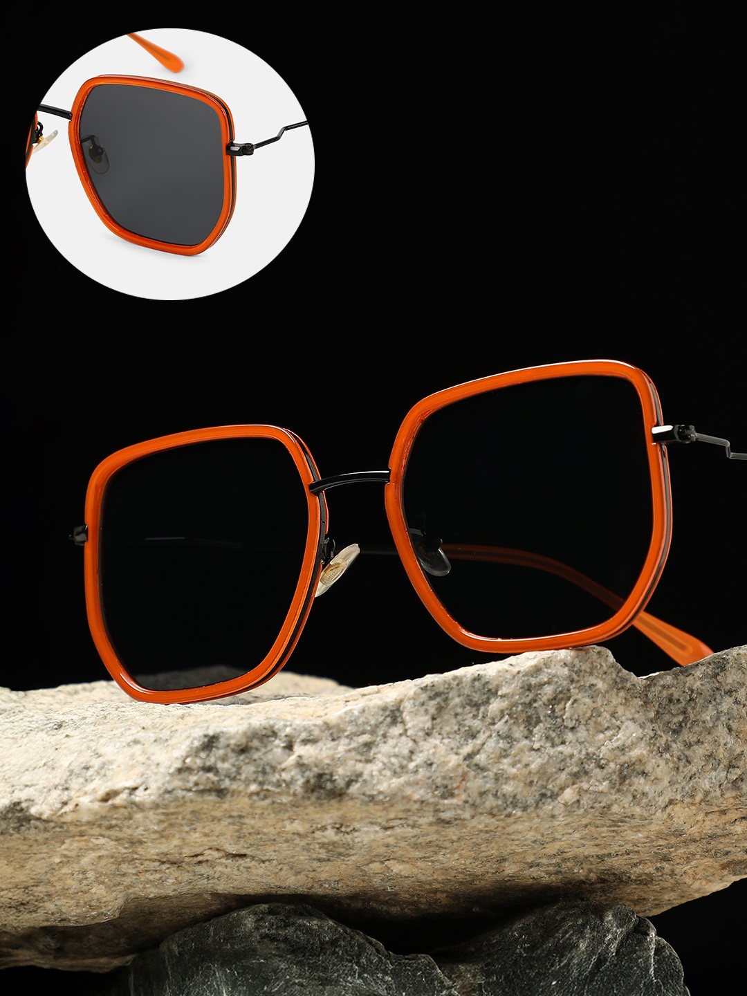 

HAUTE SAUCE by Campus Sutra Women The Malibu Block Oversized Sunglass Sienna Brown, Orange