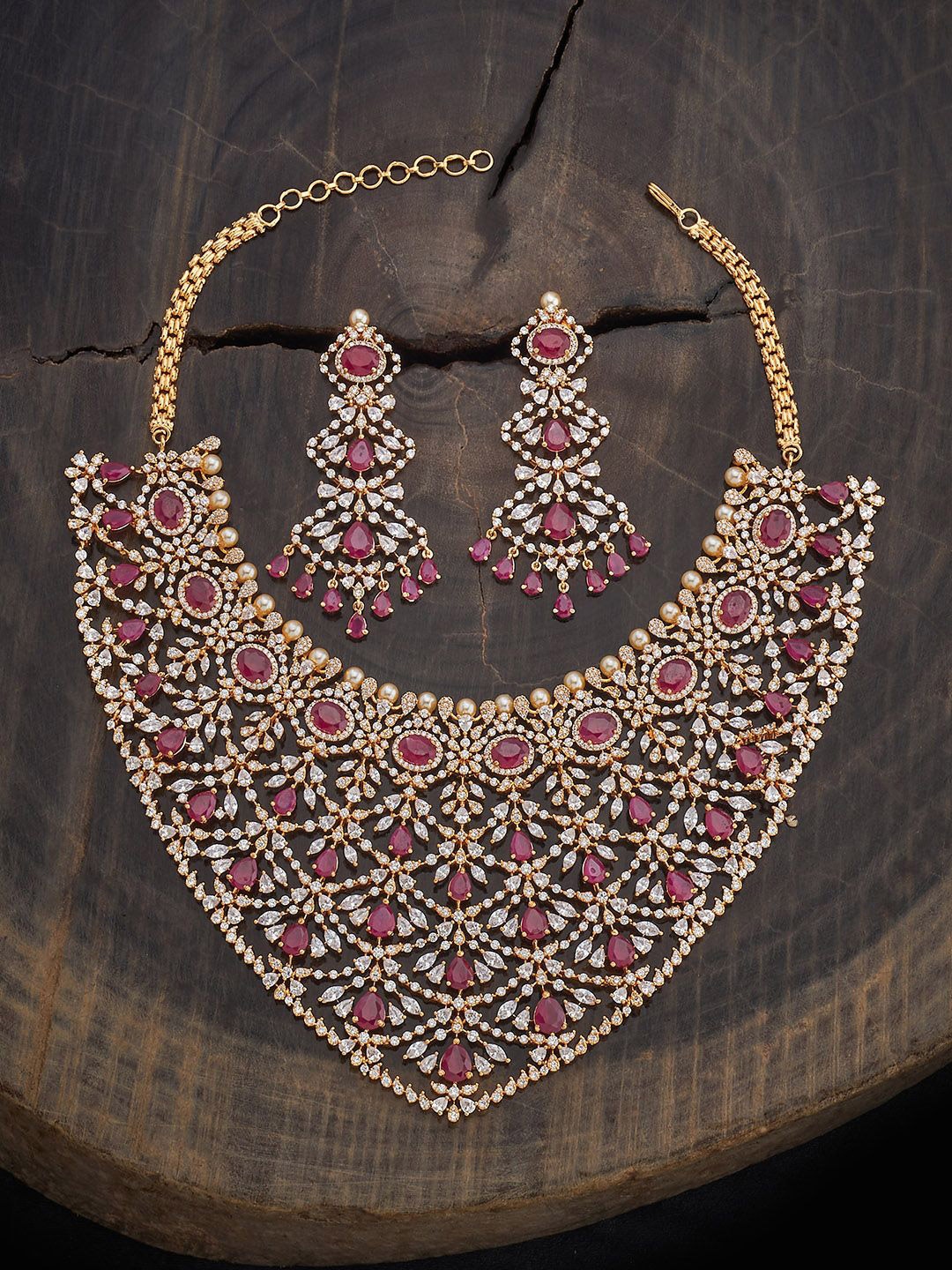 

Kushal's Fashion Jewellery Ruby Gold-Plated Cubic Zirconia-Studded Jewellery Set