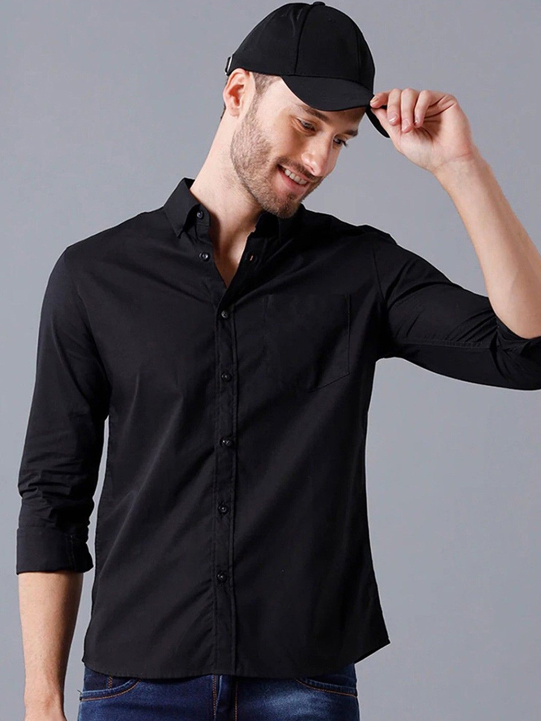 

NANCHI Men Semi Sheer Casual Shirt, Black
