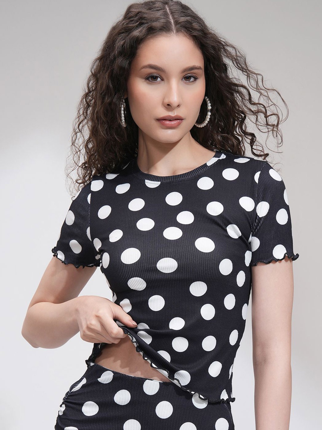 

Tokyo Talkies Polka Dot Print Top, Black