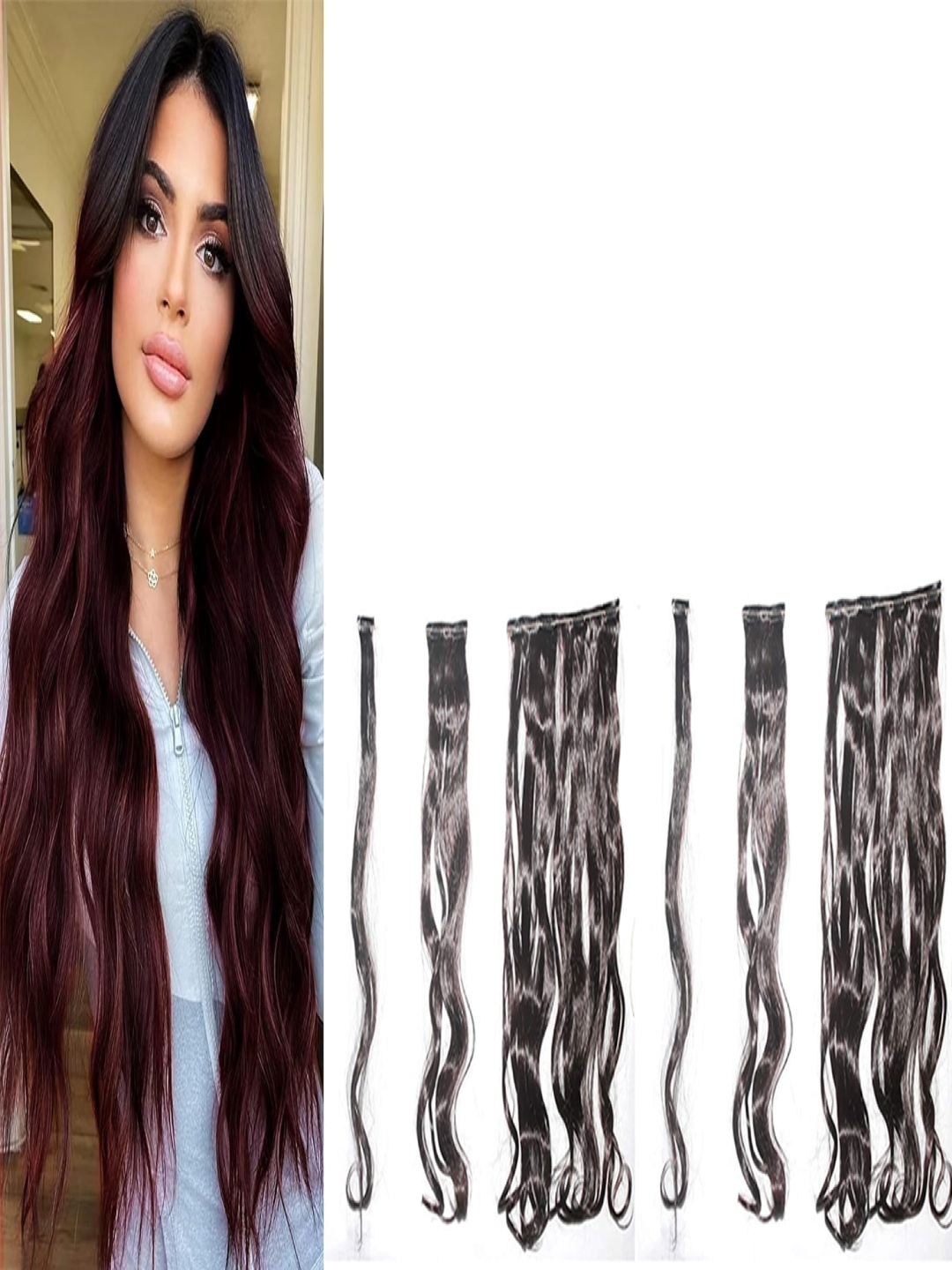 

RITZKART Set Of 6 Clip In Curly Colored Strand Hair Extension - Black - 25 Inch Each