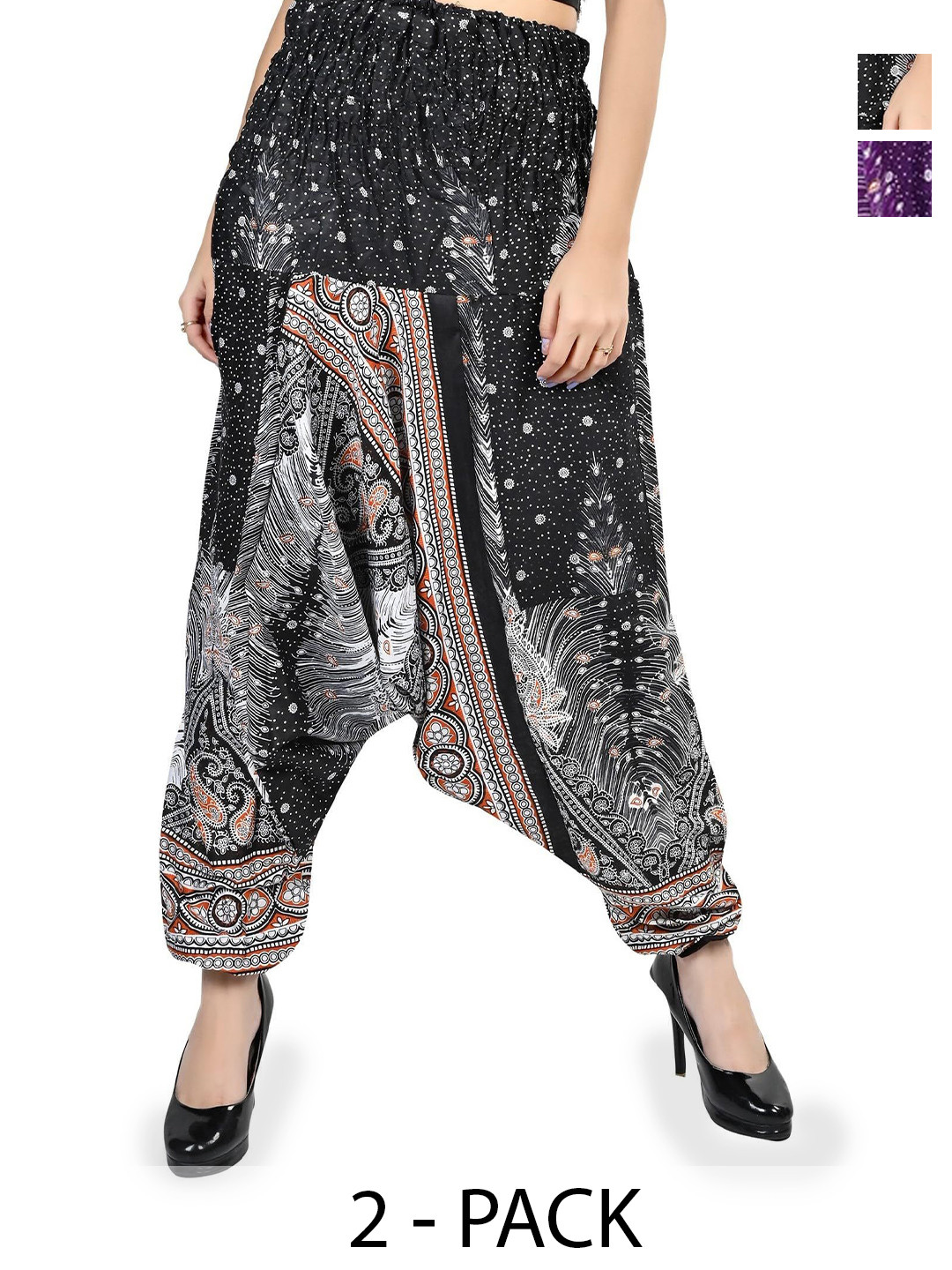

NarNari Women Pack Of 2 Printed Harem Pants, Purple