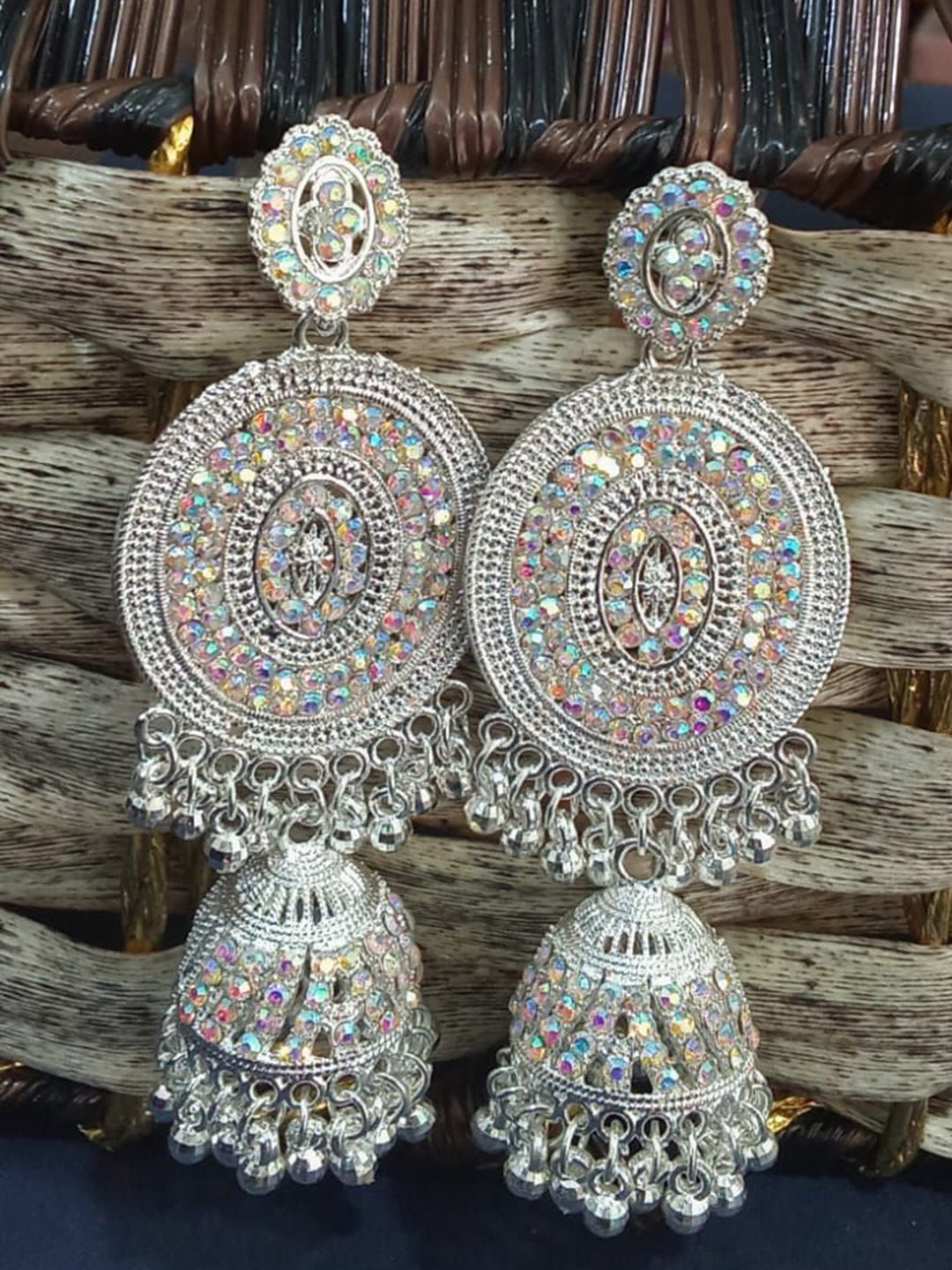 

JMBW INTERNATIONAL Silver-Plated Dome Shaped Artificial Beaded Jhumkas