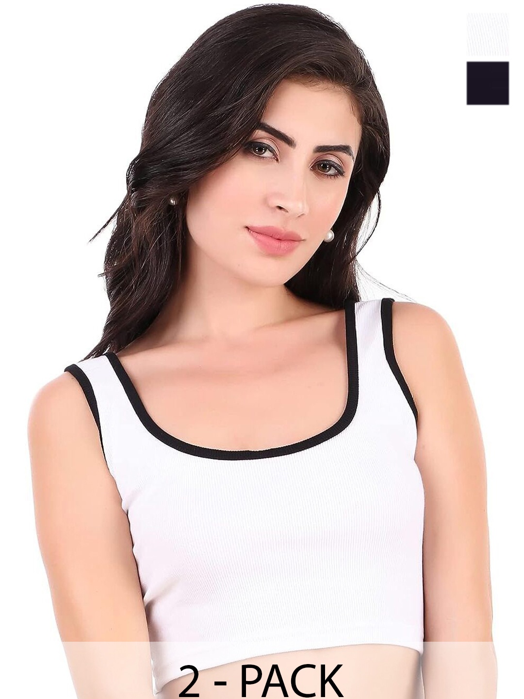 

SRISARAS Women Pack of 2 Ribbed Scoop Neck Tank Top, Black