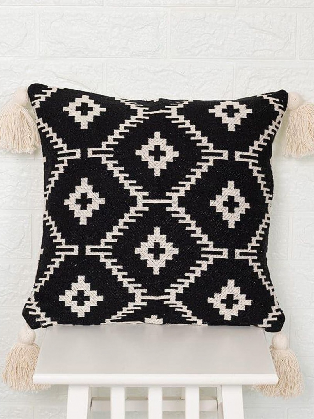 

Aura Black & Beige Geometric Printed Cotton Square Cushion Covers