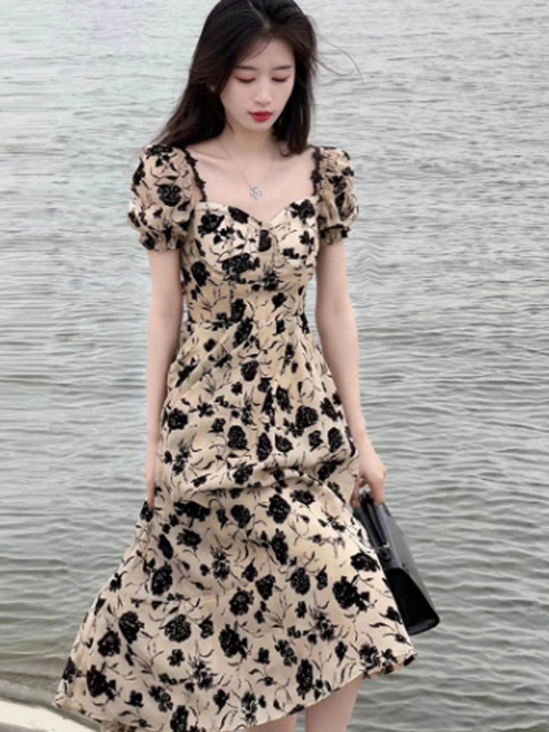 

StyleCast Floral Printed Fit & Flare Midi Dress, Beige