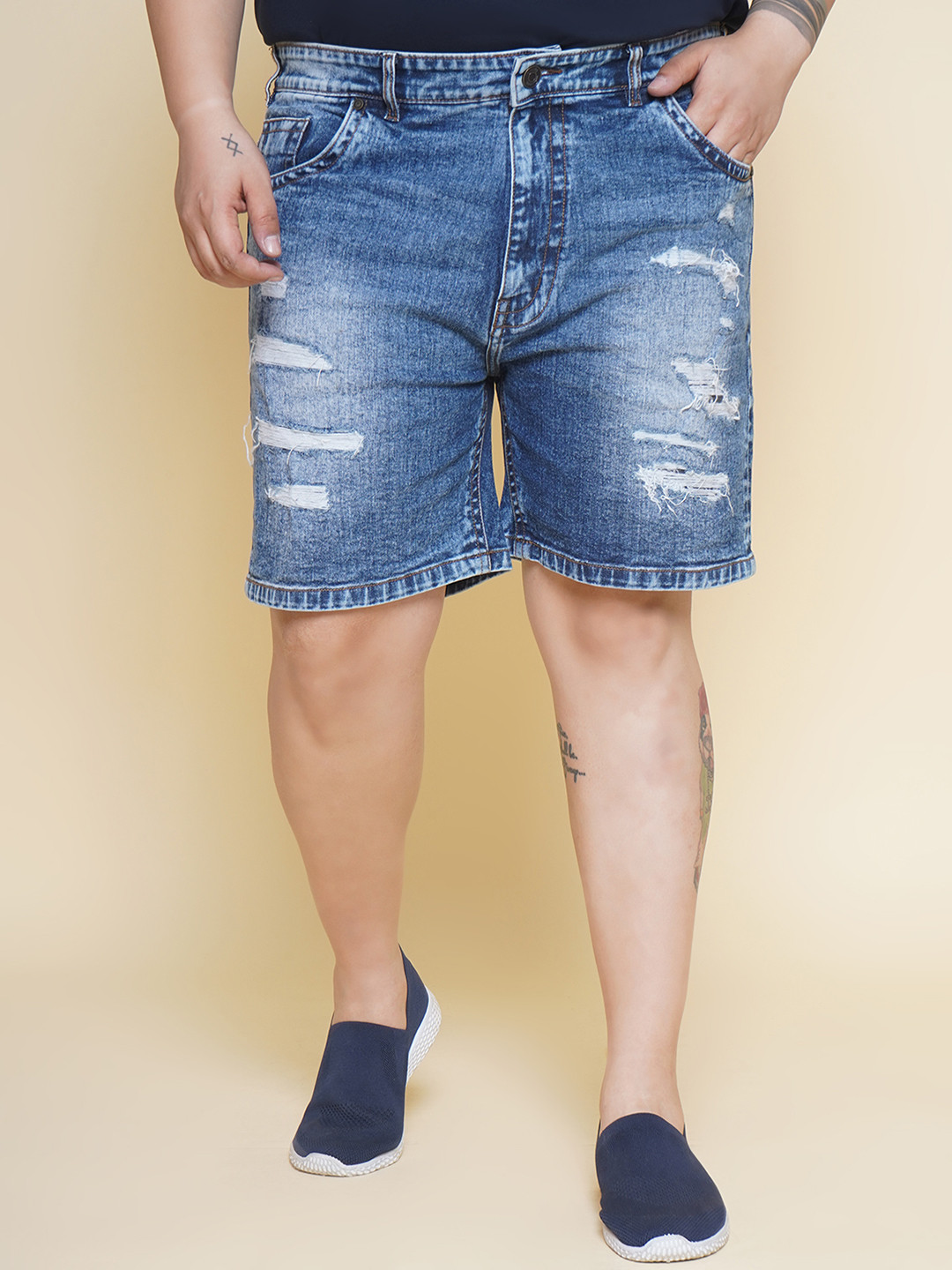 

John Pride Men Washed Denim Shorts, Blue