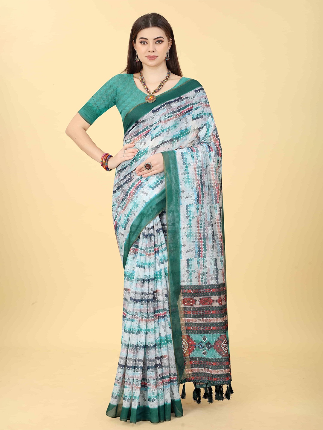 

DIVASTRI Tie and Dye Chanderi Saree, Off white