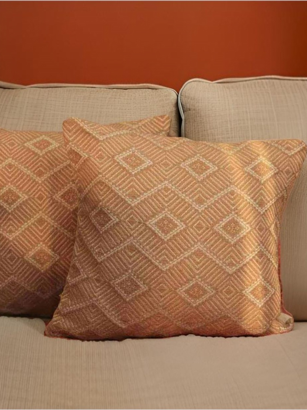 

Aura Brown & Beige 2 Pieces Geometric Printed Cotton Square Cushion Covers