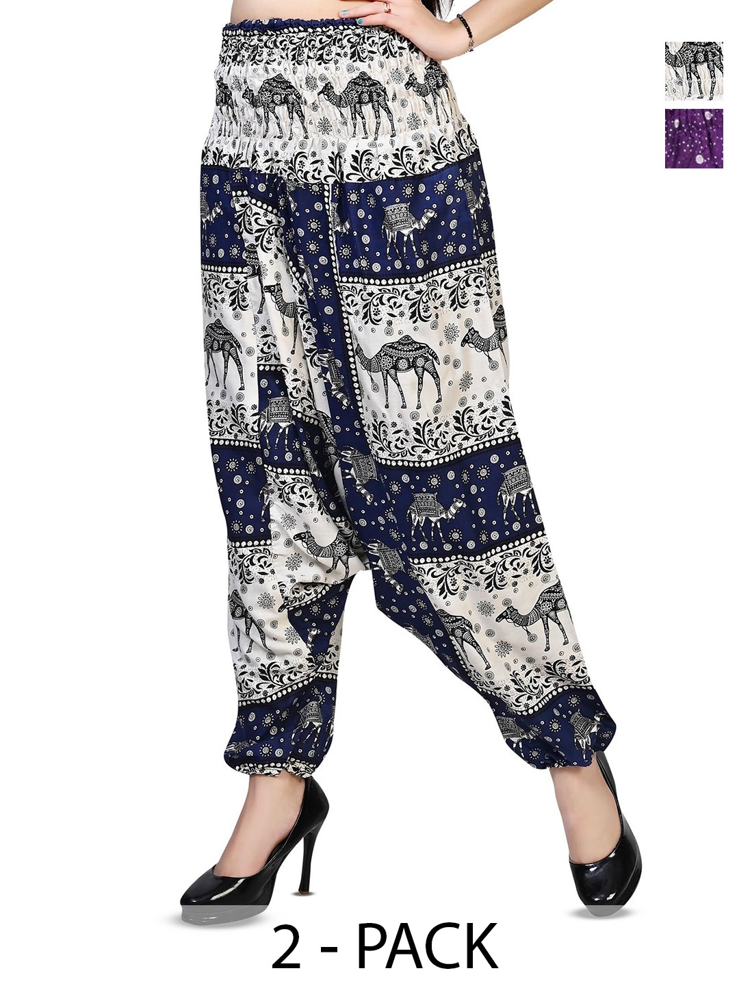 

NarNari Women Pack Of 2 Printed Mid-Rise Harem Pants, Blue