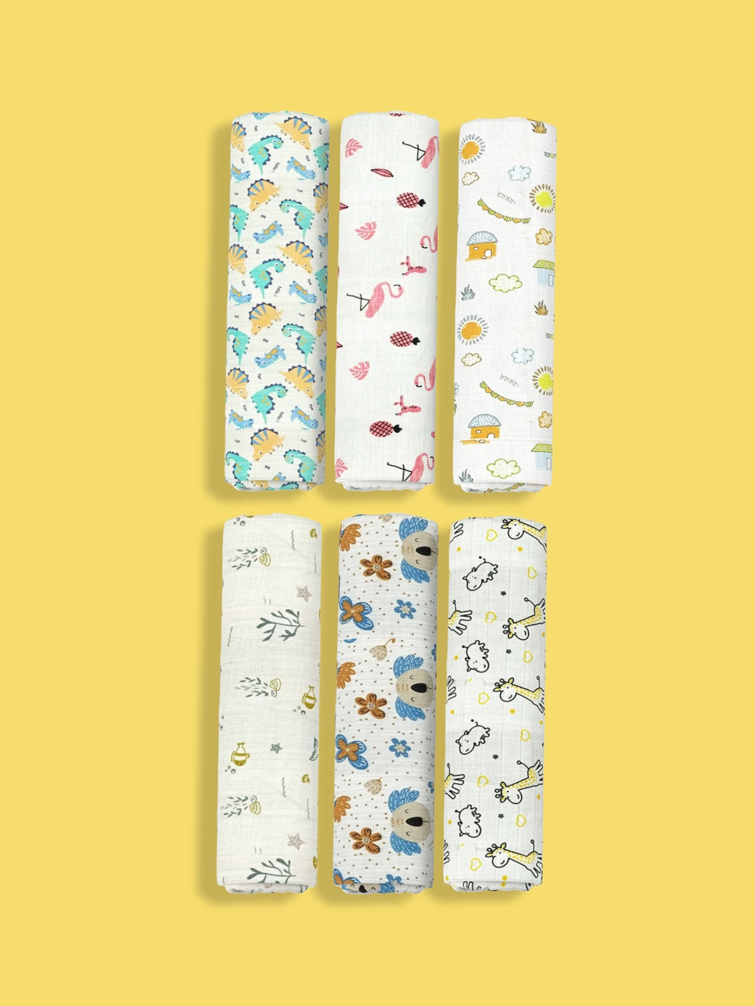 

Orange Sugar Pack Of 6 Printed Pure Cotton Swaddle, White